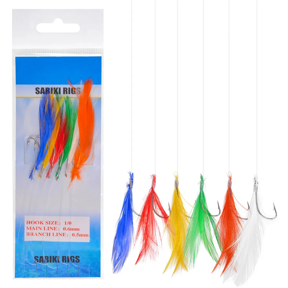 20Paks/10Packs Saltwater feather Fishing bait rigs 6 in 1 string fishing hooks Mackerel Sea Cod Fishing lure Tackle