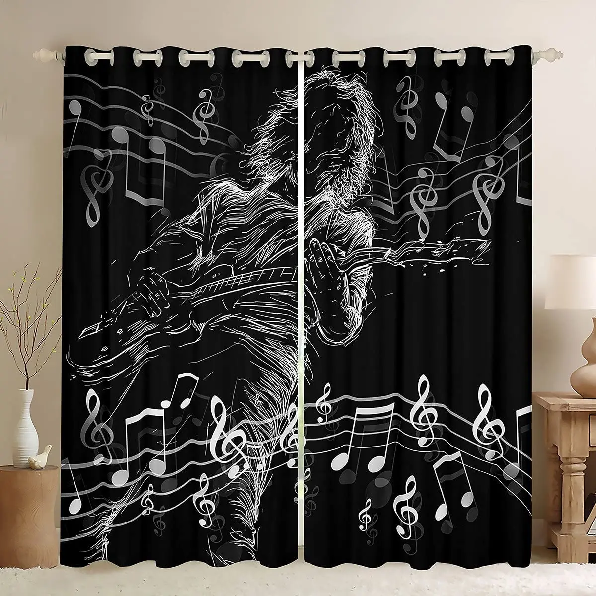 Guitar Living Room Decoration Blackout Curtains Teen Rock Music Theme Double Bedroom Living Room Luxury Curtains