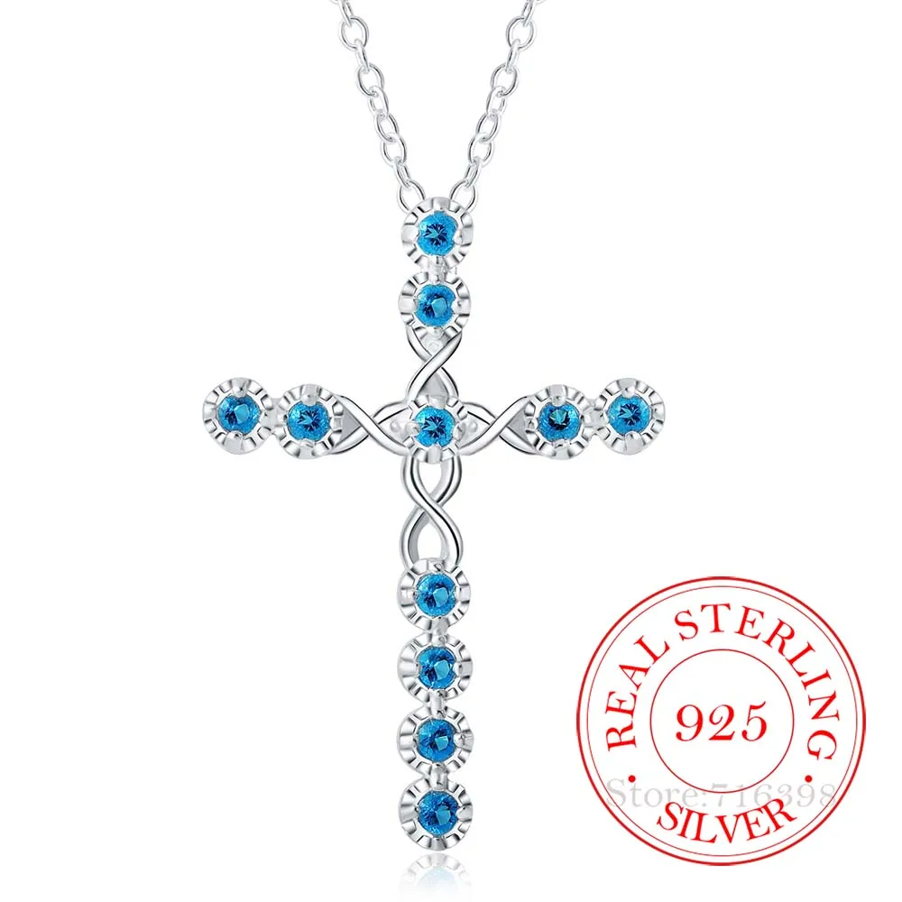 New Arrival Fashion Cross Necklace Accessories True 100% 925 Sterling Silver Crystal CZ Pendants Necklace for Women Fine Jewelry