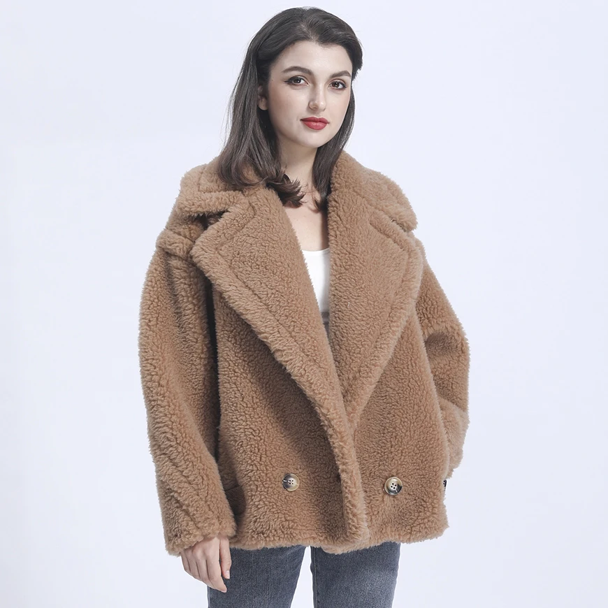 MISSJANEFUR 2021 Teddy Coat Women 100% Wool Warm Fashion loose Short Shearling Real Fur Jacket Women Winter Jacket