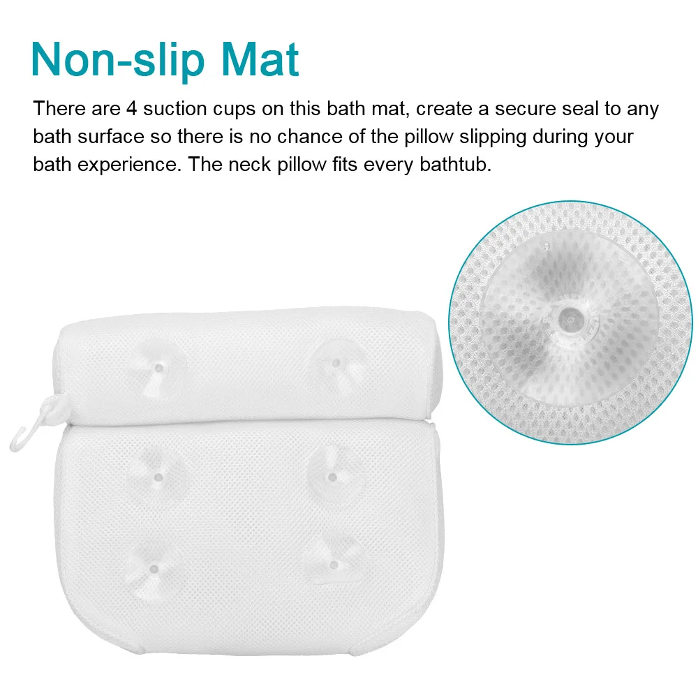 Non-Slip Bath Pillow With Suction Cup For Neck and Back Support Breathable 3D Mesh Bathtub Spa Head Rest Bathroom Supply