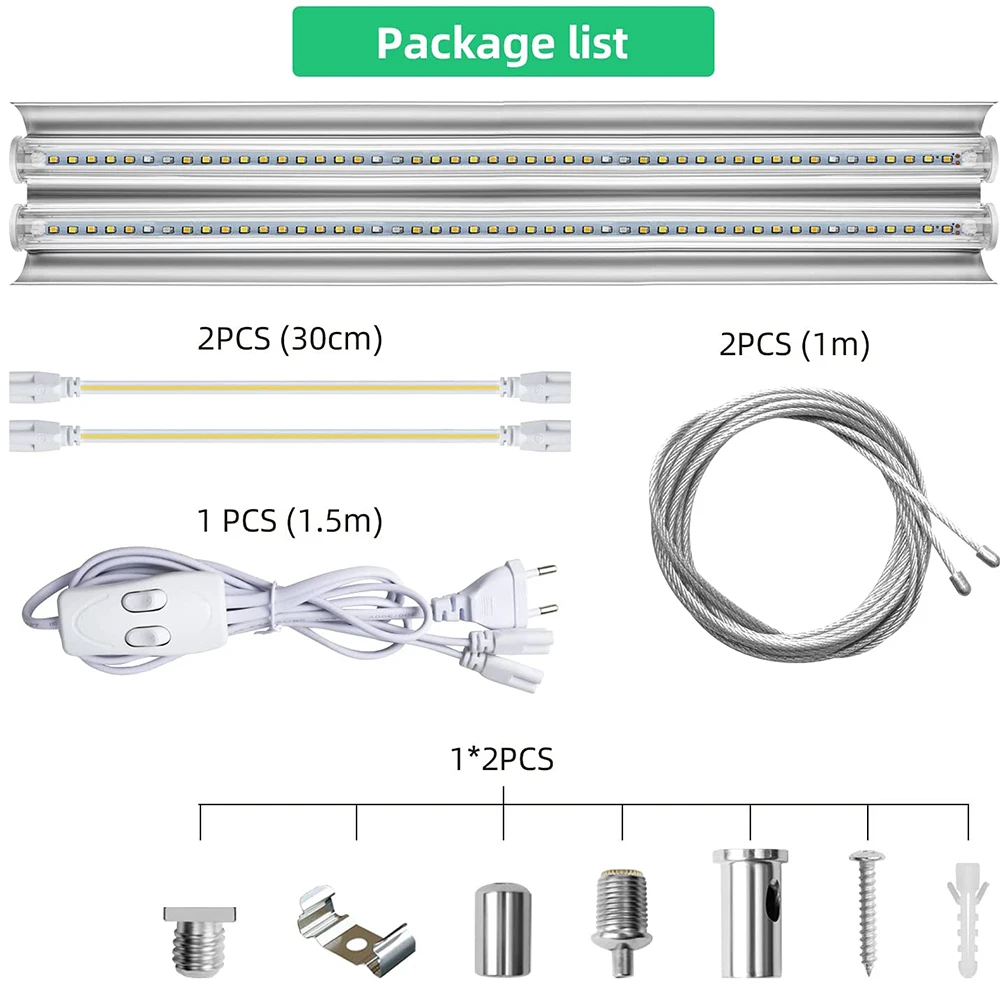 Luces LED de cultivo de 200W, lámpara LED de cultivo de espectro completo, iluminación de 50cm, candelabro de plantas de doble tubo para plantas de interior hidropónicas