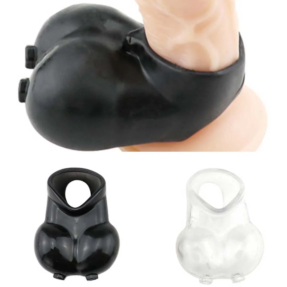 TPE Male Reusable Penis Sleeve Cock Scrotum Ring Sex Toy Chastity Delay Ejaculation Unique double testicles full package design