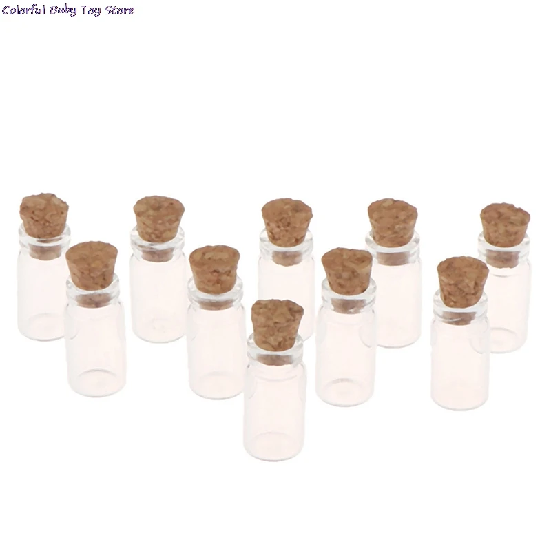 10Pcs Display Glass Bottles Jars With Cork For Food Storage Dollhouse Kitchen Accessories 1:12 Miniature