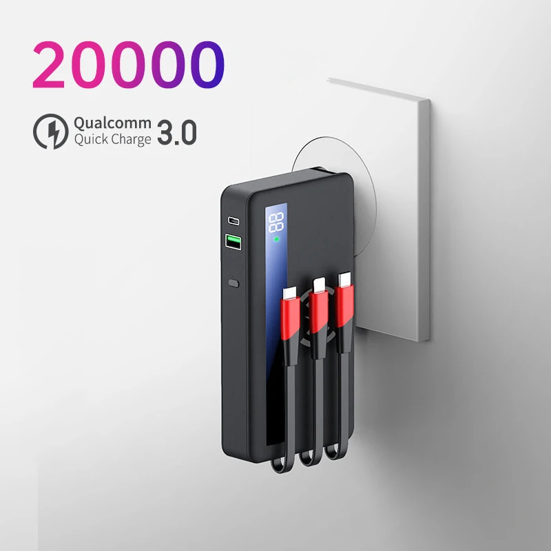 Портативное Беспроводное зарядное устройство 20000 мАч Power Bank для iPhone 14 13 12 Samsung S22 Xiaomi Mi Wireless Powerbank с кабелем адаптера переменного тока