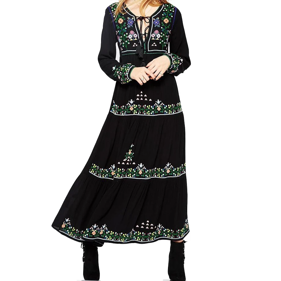 

Khale Yose Spring Maxi Dress Long Sleeve Vintage Boho Dress Women Floral Embroidery Dresses Gypsy Chic Cotton Party Clothing New