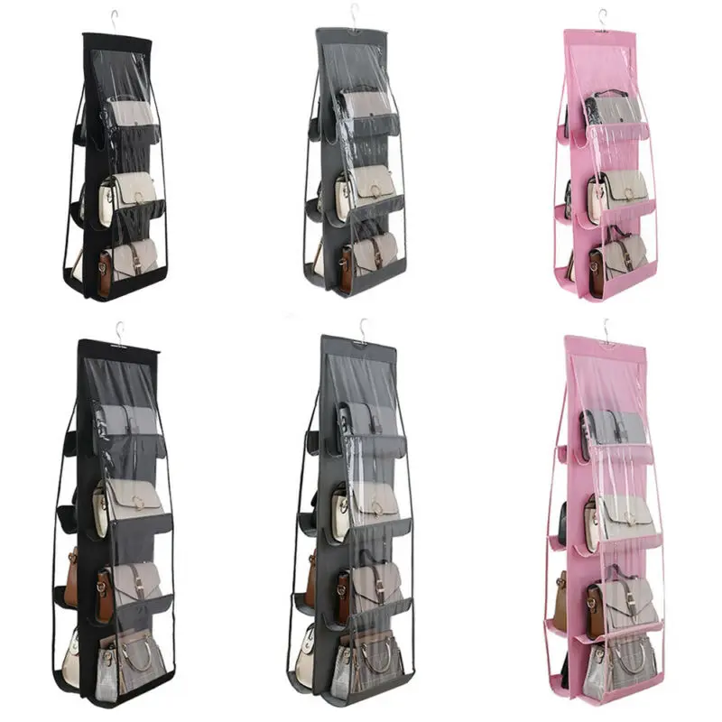 8 Pockets Shelf Bag Hanging Handbag Organizer Storage Holder Wardrobe Closets UK