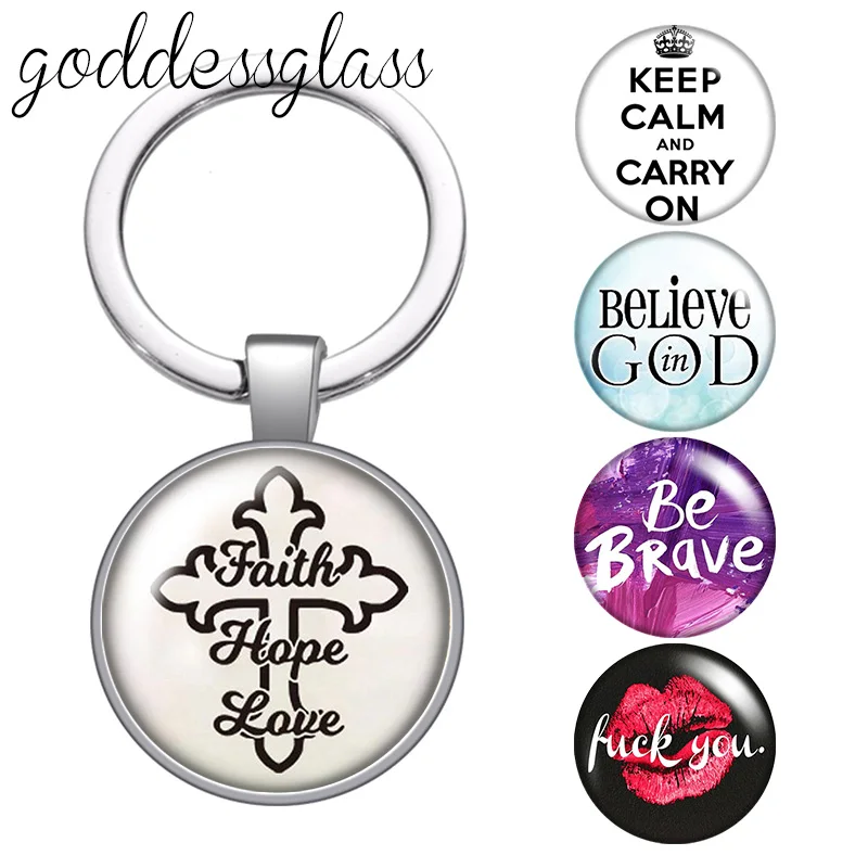 Faith Hope Love Hope Believe live laugh love glass cabochon keychain Bag Car key chain Ring Holder Charms keychains for Gifts