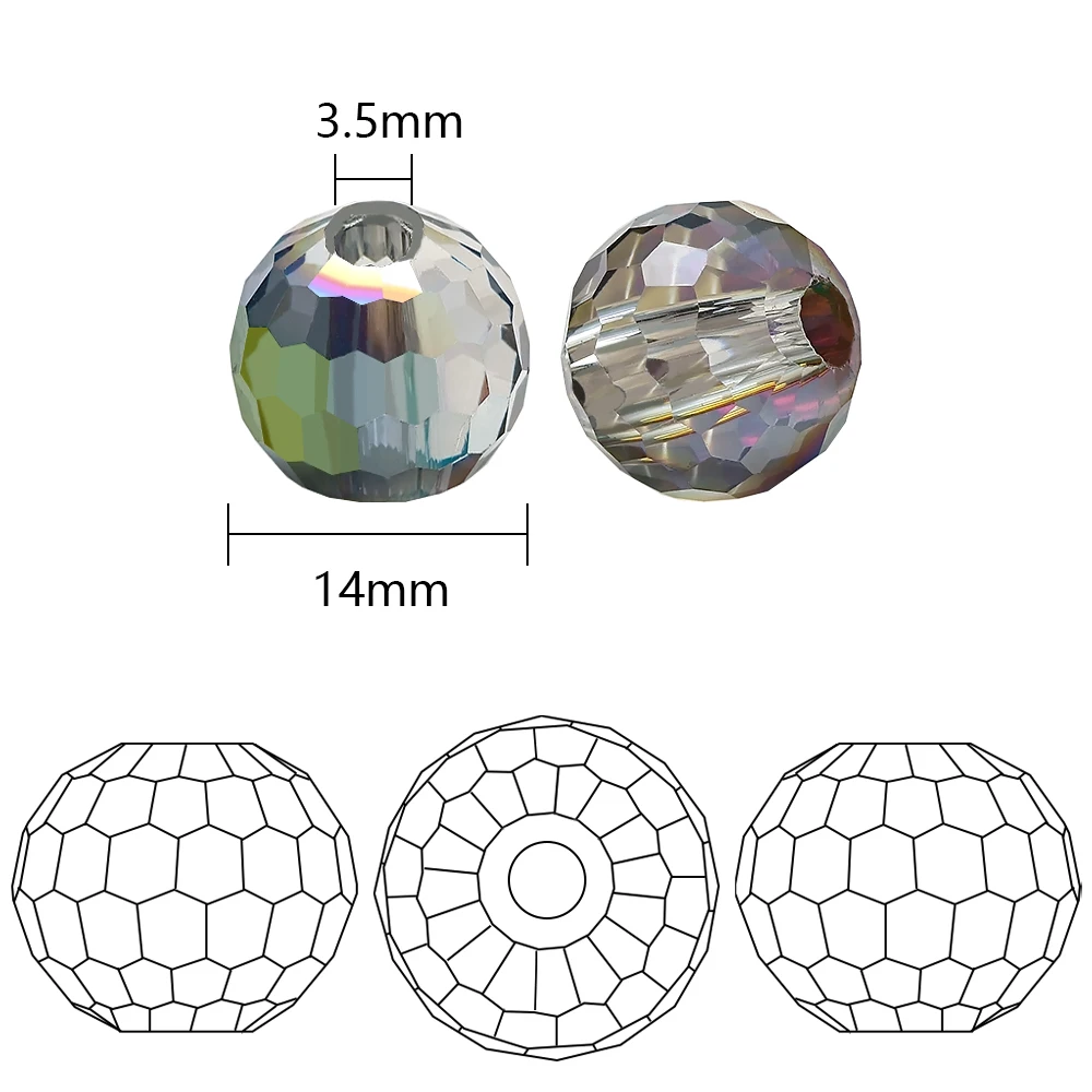 10Pcs/Lot Faceted Round Ball Bead 14/16MM Big Hole Beads Glass Jewelry Making DIY Crystal Crafts Beading for Decoration