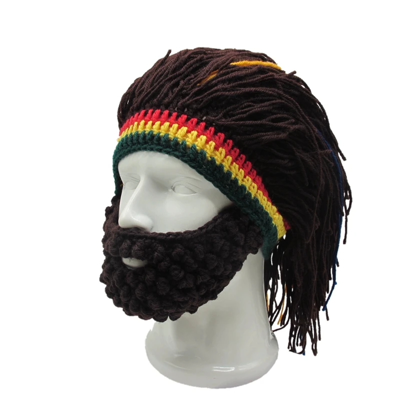 Unisex Wig Beard Hat Rasta Beanie Caveman Bandana Handmade Crocheted Gorro Winter Men\'s Halloween Costume Funny Birthday Gifts