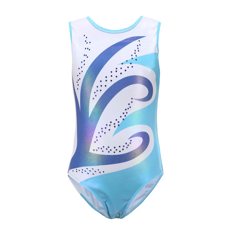 Hot Sale High Quality Fashion Shiny Sleeveless Rhinestone Pink Blue Purple Kids Girls Gymnastics Leotards