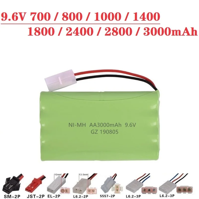 Batterie Ni-Cd Ni-laissée pour voiture jouet RC, 700mAh, 800mAh, 1000mAh, 1800mAh, 2400mAh, 2800mAh, 3000mAh, 9.6V, sécurité électrique