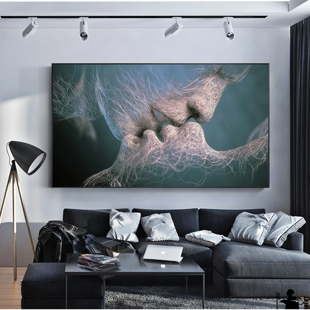 

Big Size Couple Kiss Canvas Paintings Abstract Wall Art Posters Prints Sweet Kiss Home Decorative Pictures For Living Room Decor