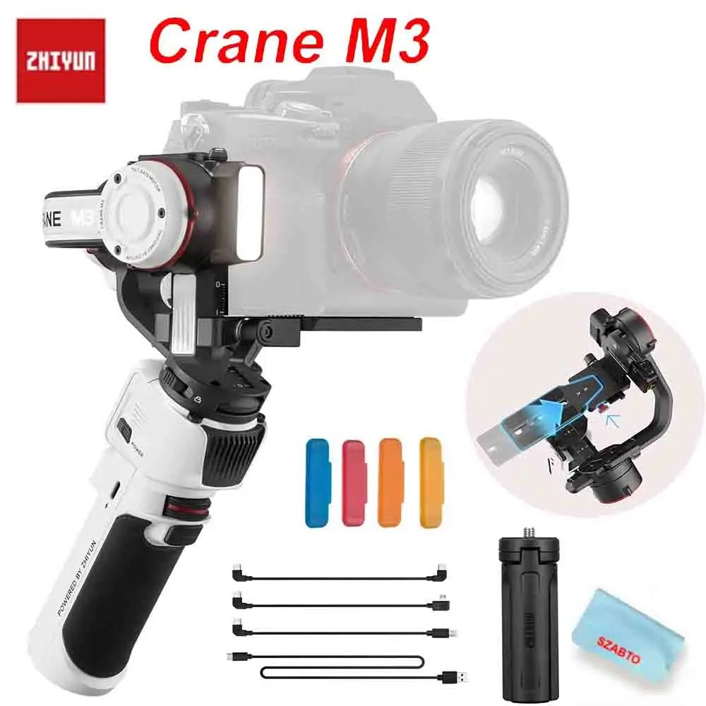 ZHIYUN Crane M3 Gimbal 3-Axis Handheld Stabilizer All in One Design for Mirrorless Cameras,Smartphone,Action Cameras M2 Upgrade