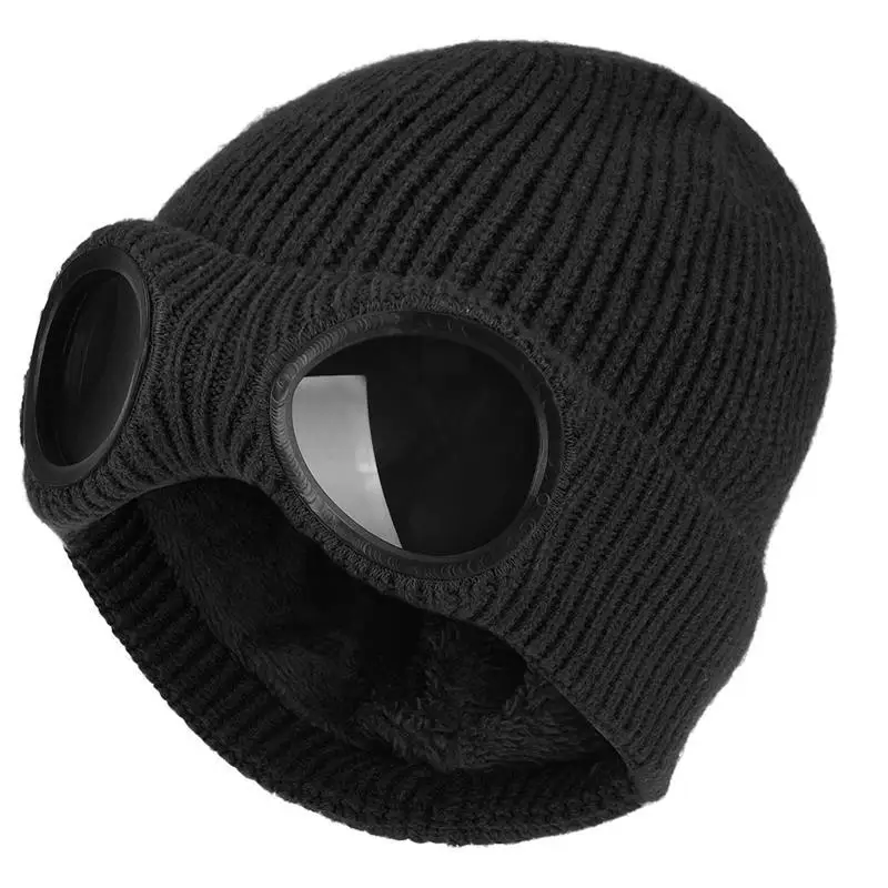 Double-use Thickened Winter Knitted Hat Warm Beanies Skullies Ski Cap with Removable Glasses for Men Women