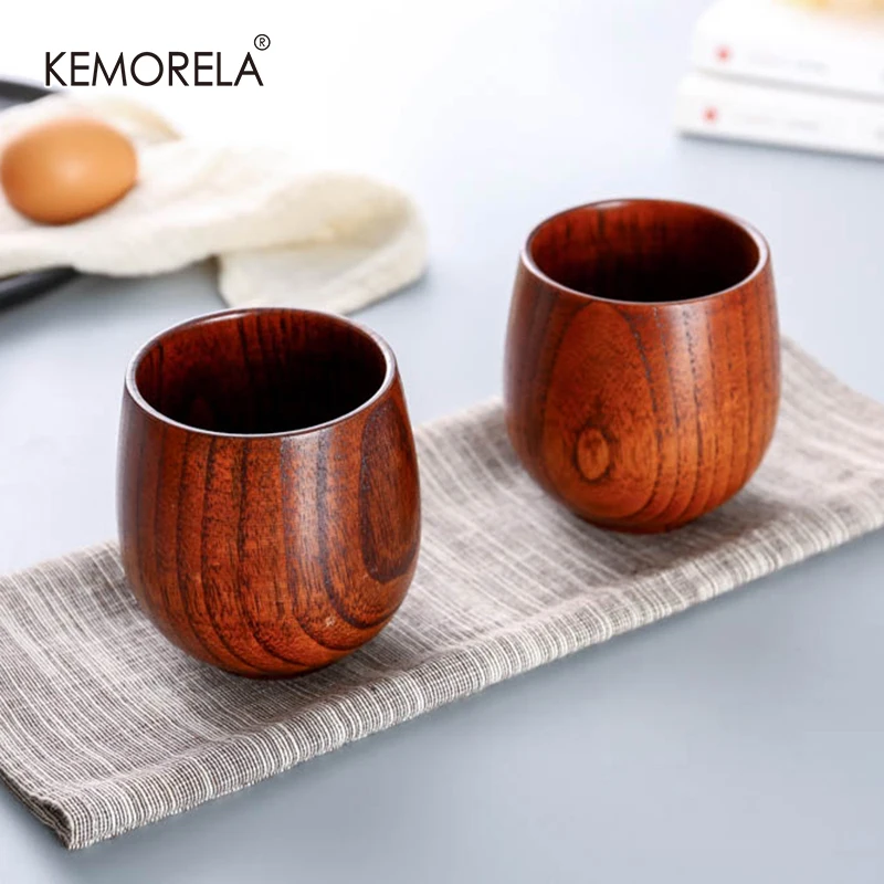 Wooden Large-Capacity Heat-Insulating Wood Grain Cup Retro Circular Digging Teahouse Teacup Coffee Tableware Drinking Utensils