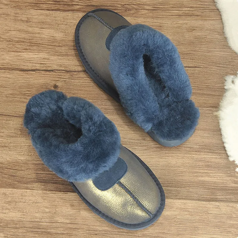 KZZO 100% Natural Sheepskin Fur Slippers Fashion Women Warm Indoor Slippers Soft Wool Lady Home Shoes Female Winter New style