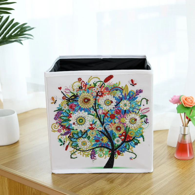 5D DIY Diamond Painting Storage Box Foldable Cuboid Organizer Partial Drill Special-Shaped Rhinestone 1pc Scenic Floral  Pattern