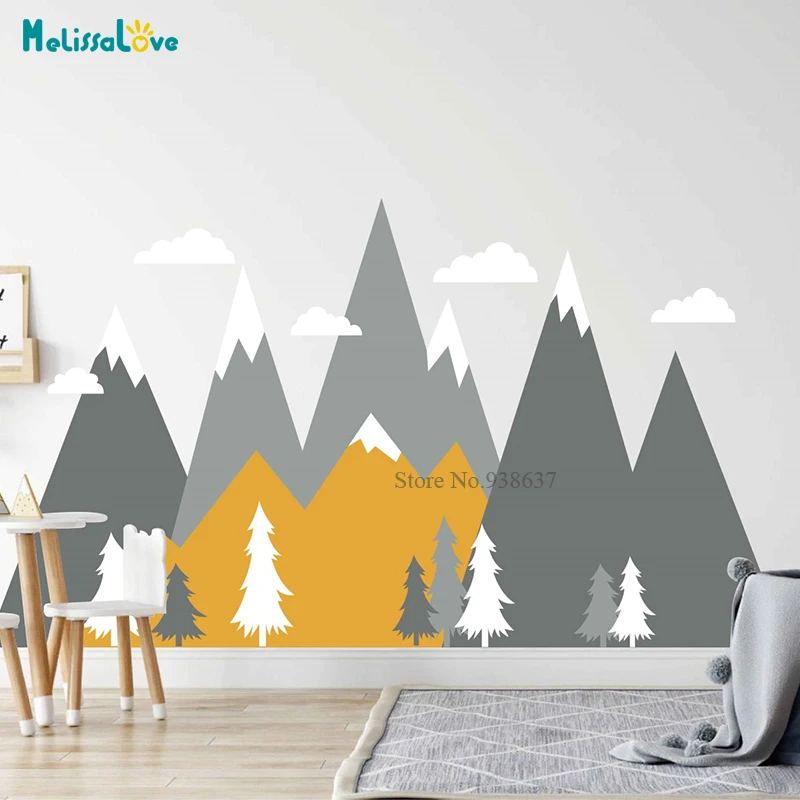 Nursery Adventure Mountain Mural Decal Woodland Playroom Baby room Decor Removable Vinyl Wall Sticker BA989