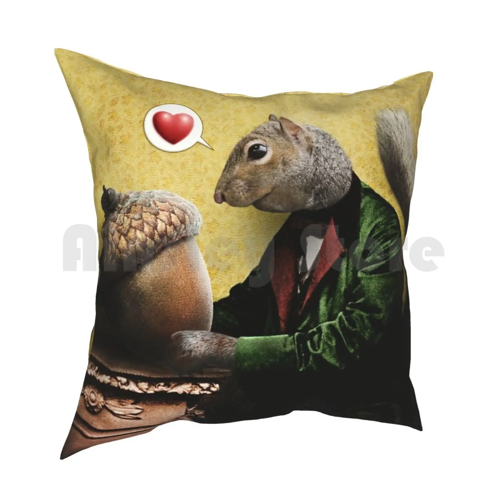 Mr. Squirrel Loves His Acorn Pillow Case Printed Home Soft Throw Pillow Collage Squirrel Acorn Animals Love Desire Cute