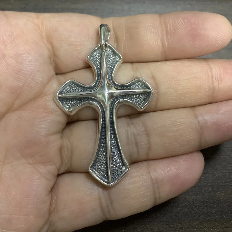 S925 Sterling Silver Retro Carved 3D Cross Pendant For Man Woman Thai Real Pure Silver Christ Jesus Cross Pendant Jewelry