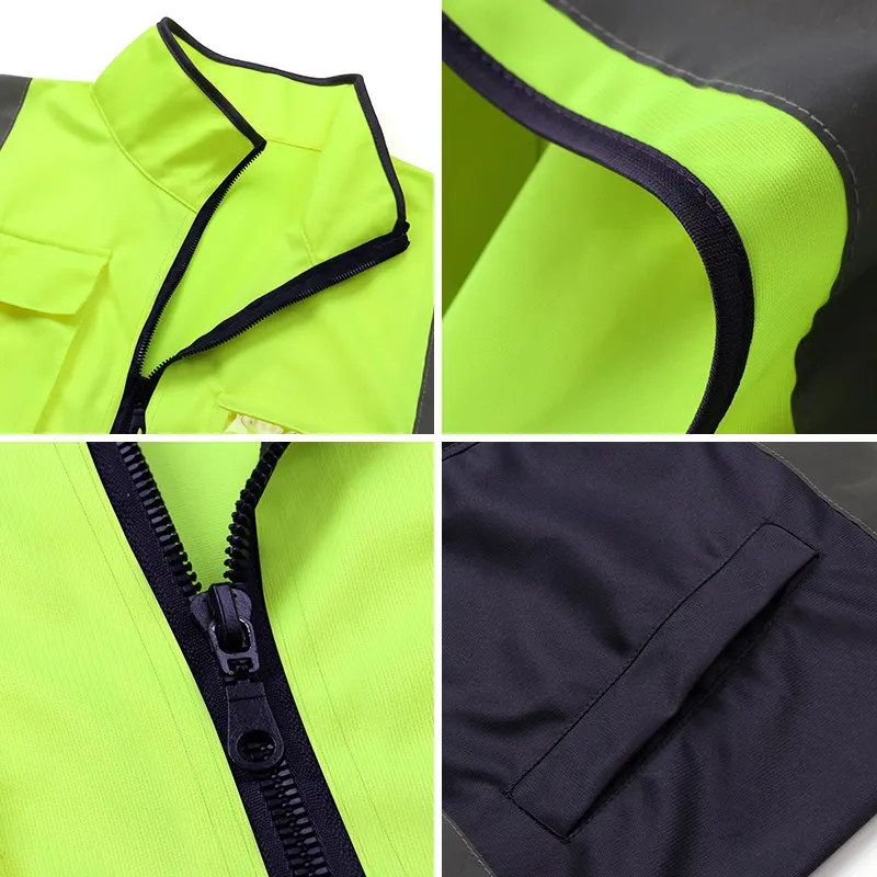 สะท้อนแสงความปลอดภัยเสื้อกั๊กด้านหน้า Zipper Hi Vis Workwear เสื้อกั๊กหลายกระเป๋า Two Tone ก่อสร้างทำงานเสื้อกั๊ก