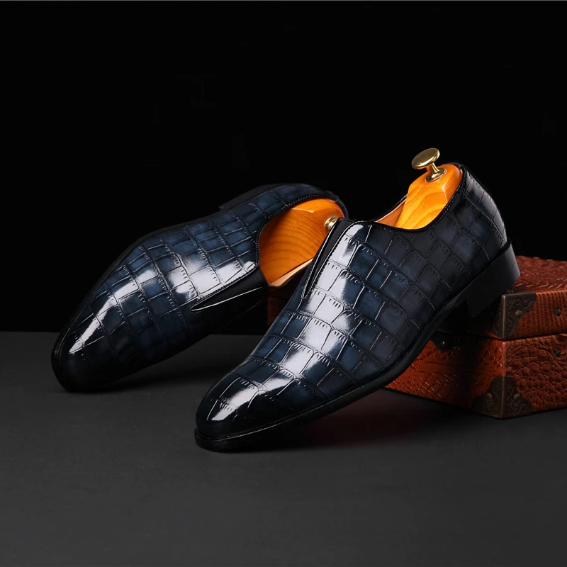 

Yomior British Vintage Casual Luxury Men Shoes Formal Dress Leather Shoes Business Top Quality Loafers Crocodile Slip-On Oxfords