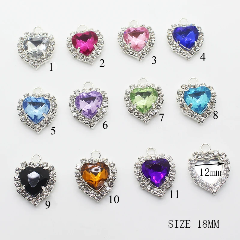 SKYE CIEL 10pcs 18*18mm heart shape with ring Diy jewelry Accessories Rhinestone Acrylic Pendant decoration Crafts