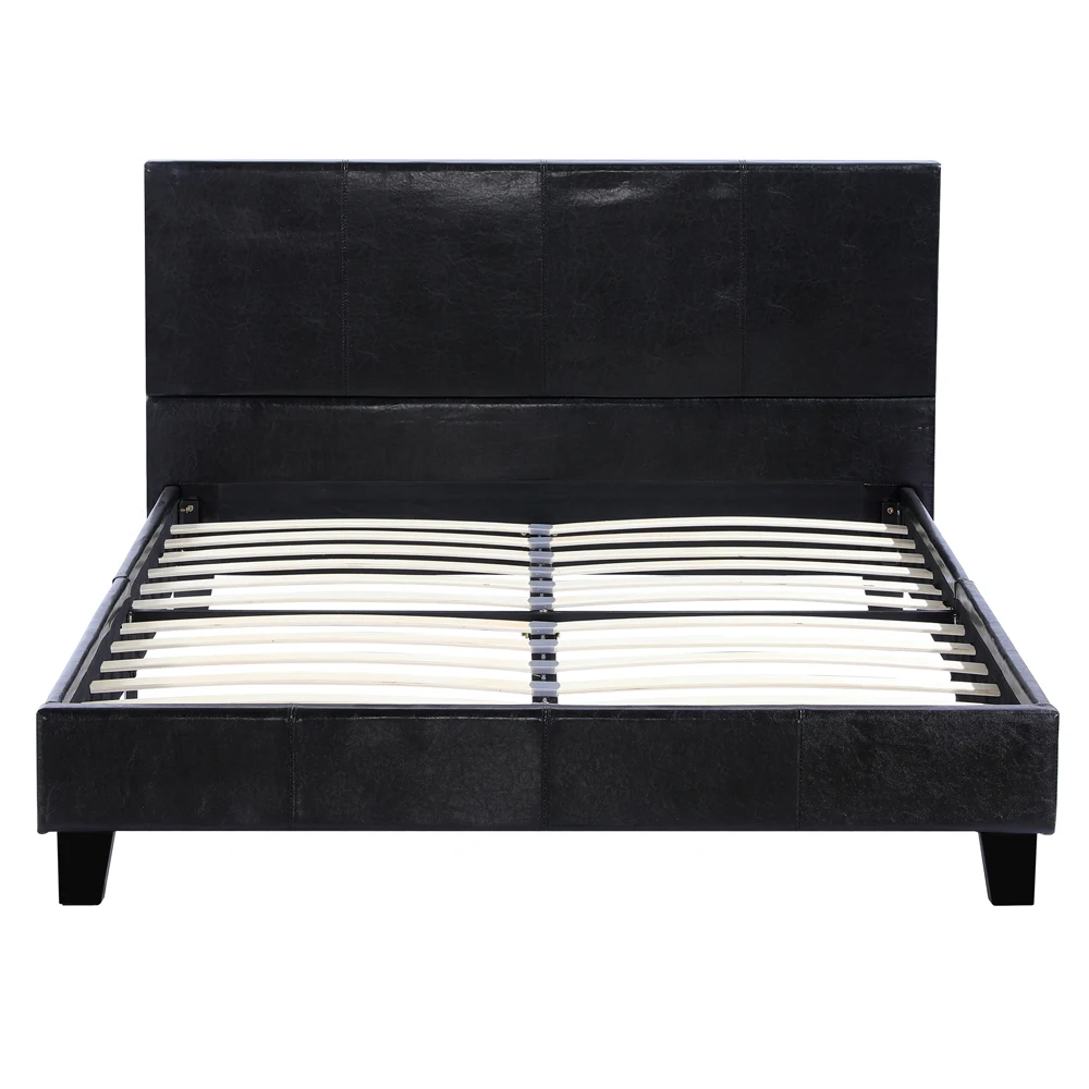 Simple PU Bed Frame Black  Bedroom Furniture for Bedroom US Warehouse