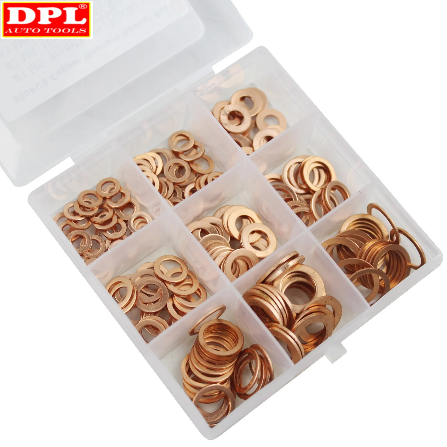 200Pcs Copper Washer Gasket Nut and Bolt Set Flat Ring Seal Assortment Kit With Box M5/M6/M8/M10/M12/M14 for Sump Plugs Water