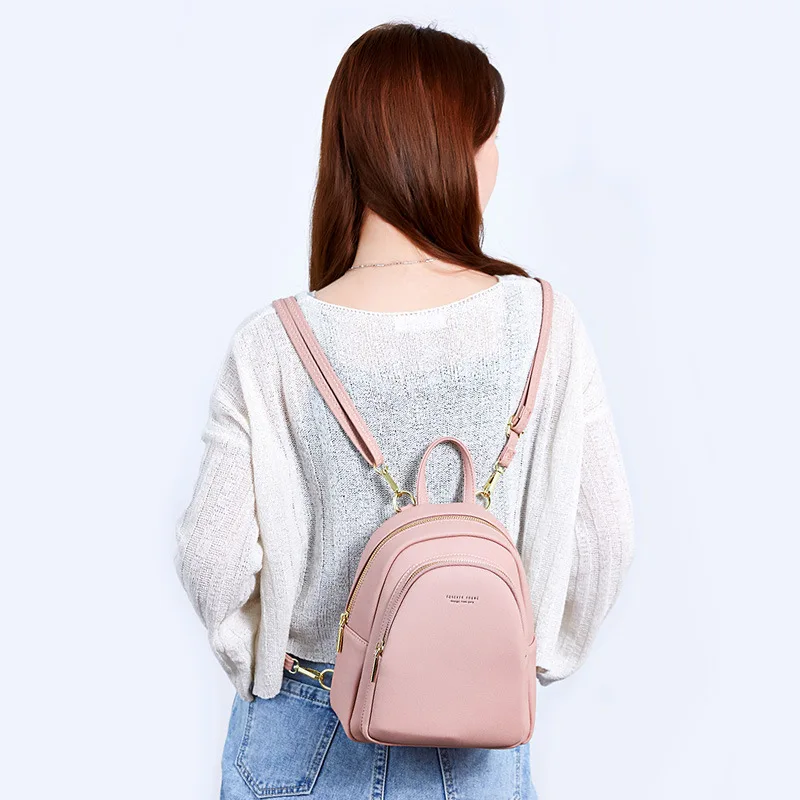 Small Women\'s Fashion PU Leather Backpack Female Preppy Shoulder Bag Solid Ladies Rucksack Travel Bag Student School Backpacks