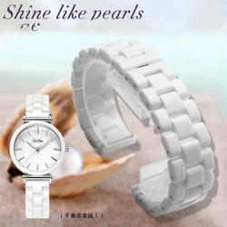 White Ceramic Watchband 14mm 16mm 18mm Watchstrap Wristband Bracelet with Stainless Steel Buckle for Women Men