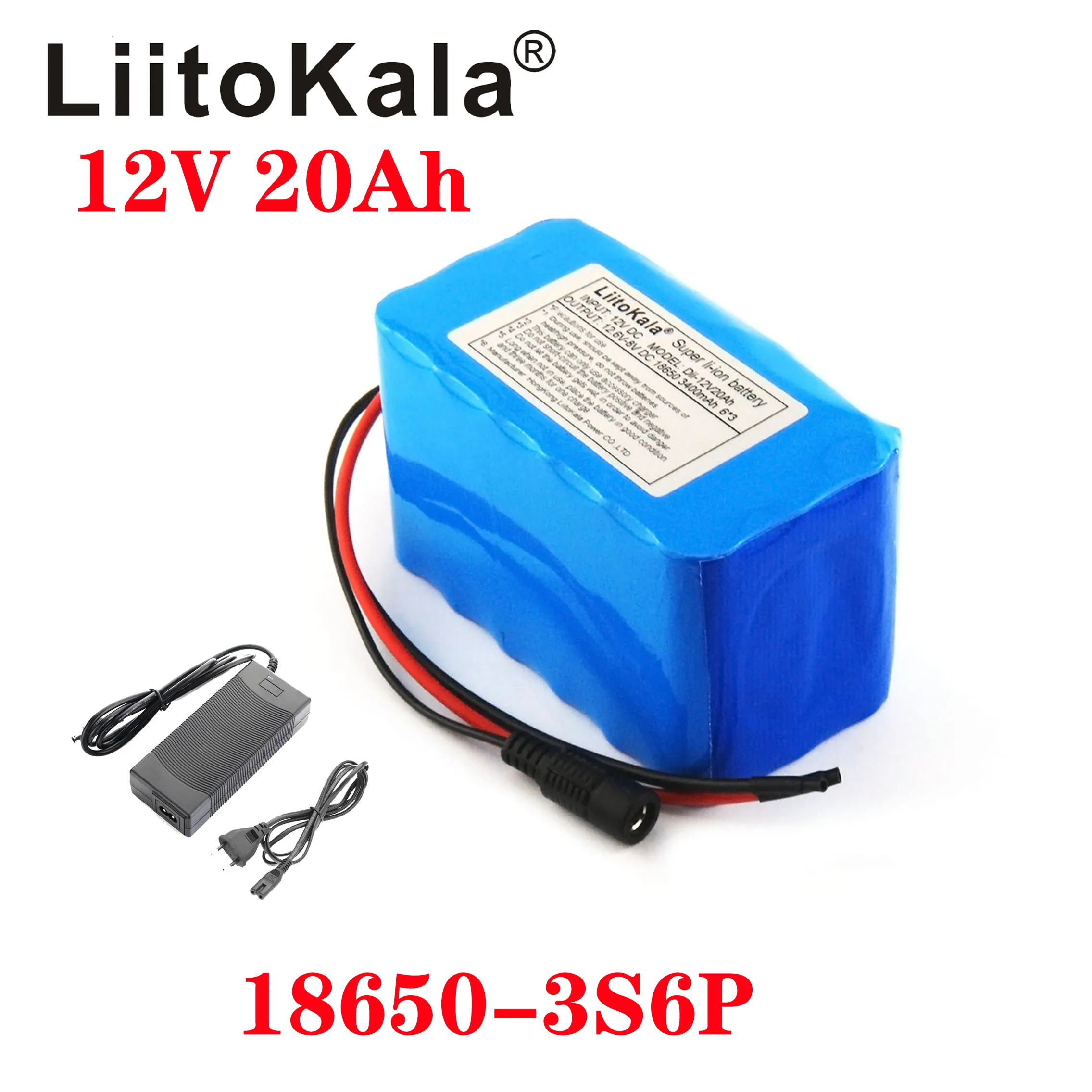 LiitoKala 12v 20Ah lithium battery 20ah high current large capacity 20000mAh xenon lamp motor mobile backup battery 12.6V3A