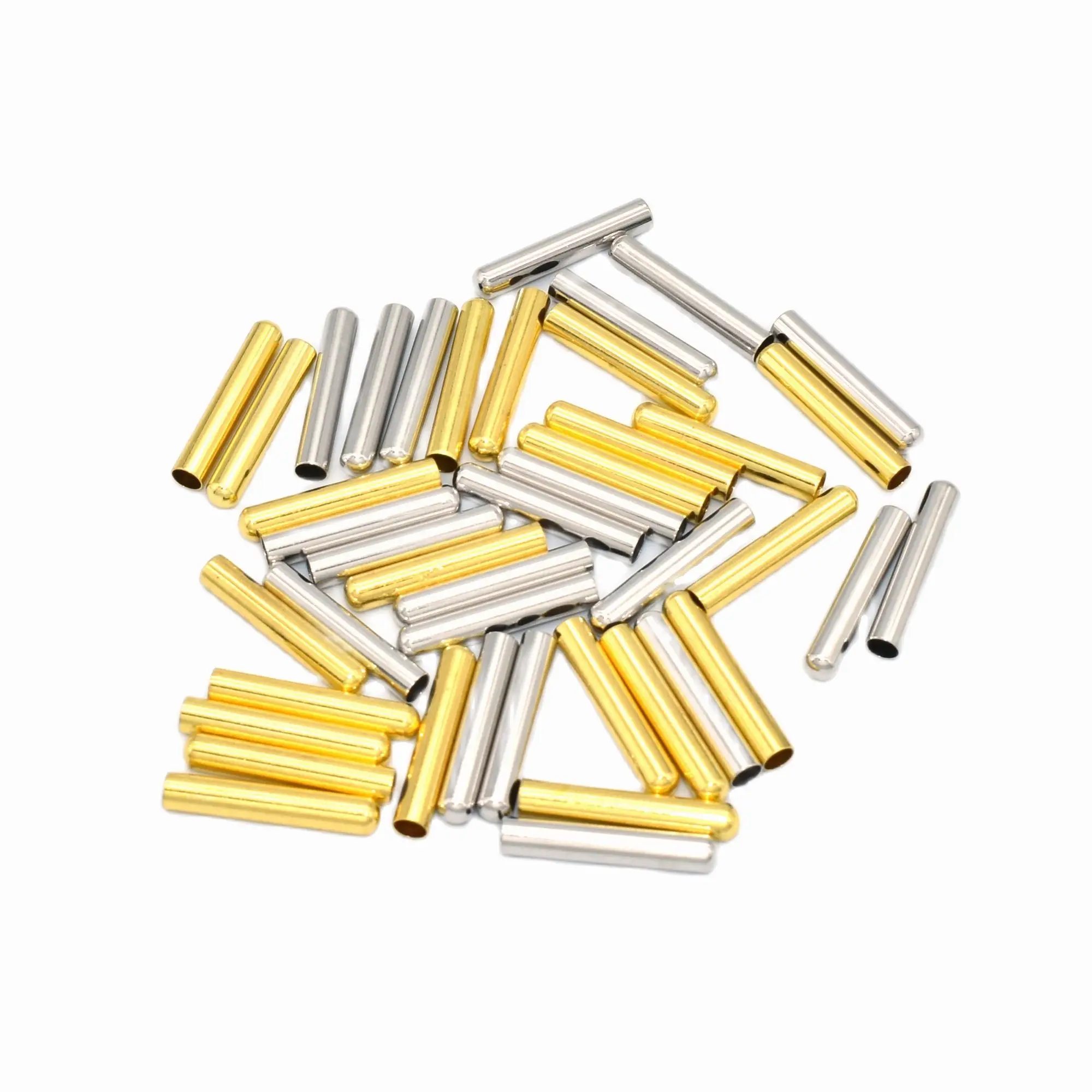 Gold/Silver End Tips Caps Leather Bullets Tube Clasps Ribbon Stopper Findings Shoelace Replacement Metal Aglets Hoodie Clothing