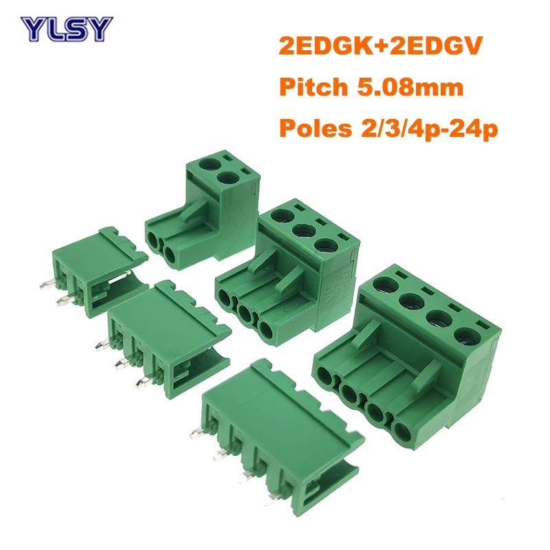 

100 шт., сквозная Клеммная колодка PCB, 5,08 мм, 2P, 3P, 4P, 2EDGK, 2edgv, открытый прямой штырь, штекер/гнездо, разъем 15A