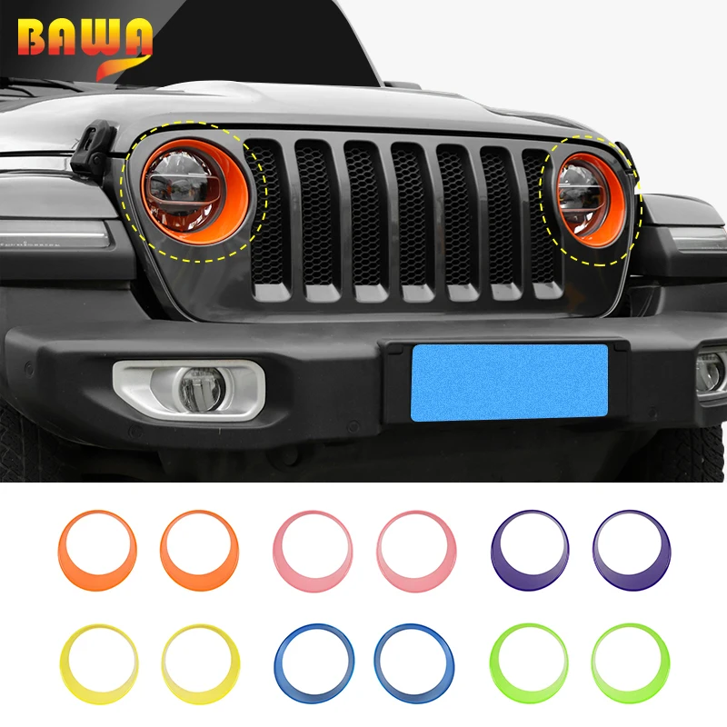 BAWA Car Headlights Protect Cover For Jeep Wangler JL Lamp Hoods Decoration Circle Accessorie For Gladiator JT 2018 up