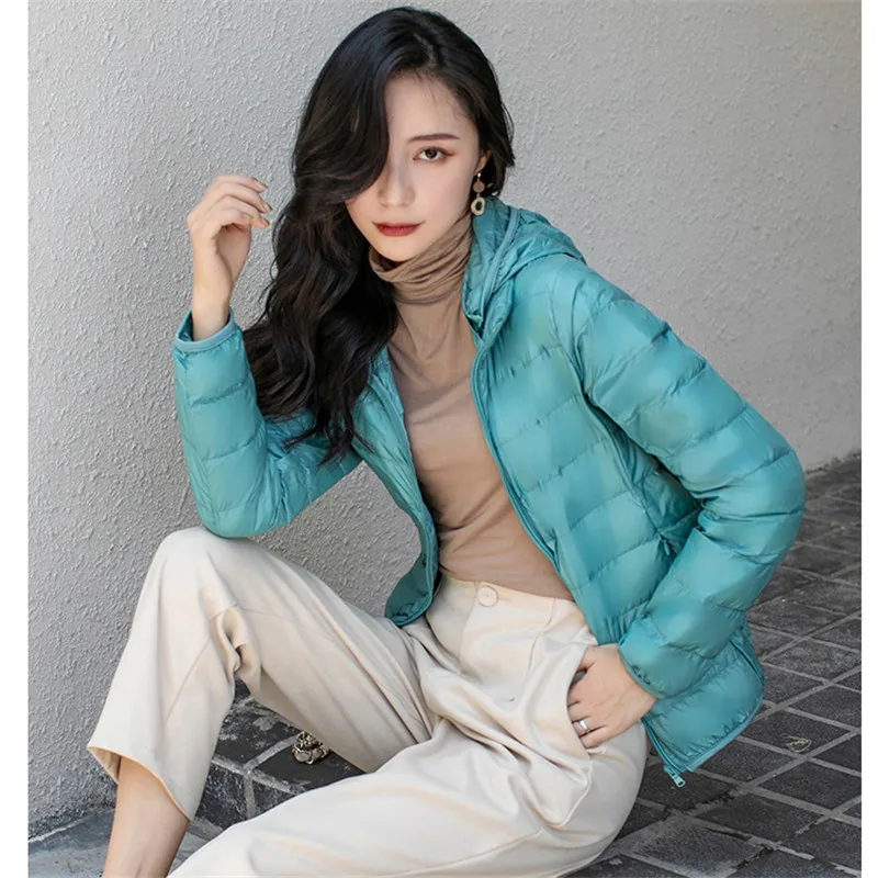 Ultra Light White Duck Down Jacket 2025 Autumn Winter Women Warm Hat Detachable Hooded Coat Female Short Puffer Parkas Tops