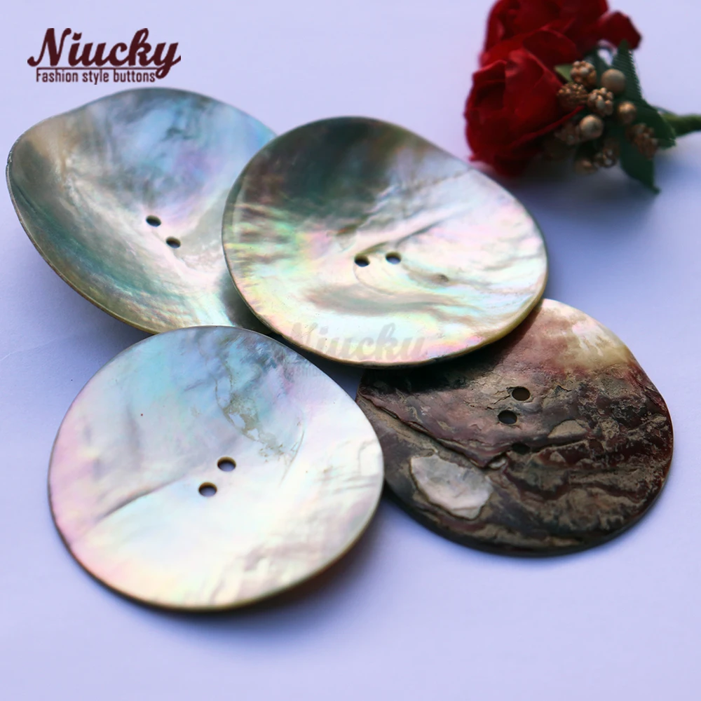 Niucky 50mm / 45mm 2 Holes Big Natural Akoya Shell Buttons Real Shell Sewing Craft Decorative Accessories S0101-051#45