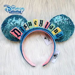 Disney Sequins Headband Mickey Mouse Minnie Bow Disneyland Ears Cosplay Plush Mint Green Headwear Adult/Kid Birthday Gifts