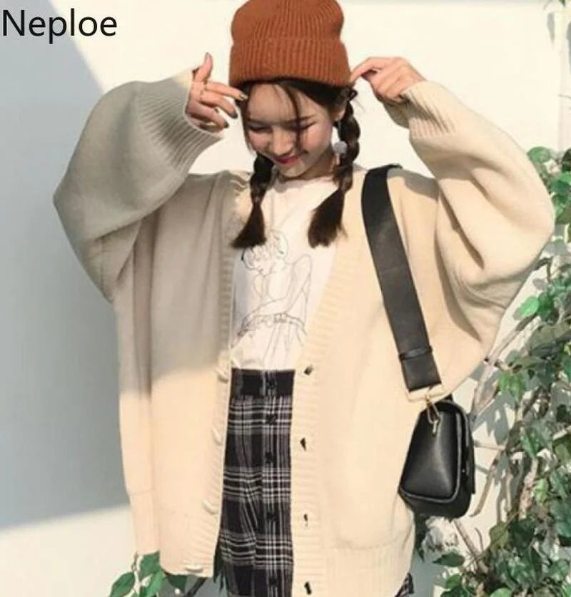 Neploe Oversized Cardigan Women Thick Coat 2023 Autumn Winter Sweaters Tops Korean Retro Pull Femme Jacket Knit Black Cardigans