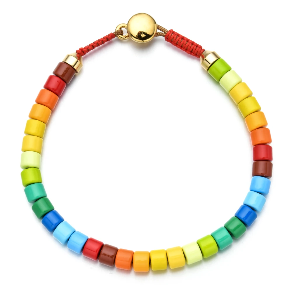2025 New Boho Spring Rainbow Bracelets Colorful Enamel Beaded Bracelet Elastic String Tile Bracelet Cuff Bangles for Women Gift