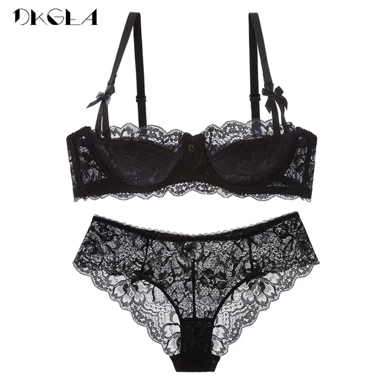 White Sexy Bra Panties Sets Plus Size 38 40 42 Thin Cotton Underwear Set Women Bras Lace Black Brassiere Embroidery Lingerie Set