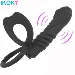 IKOKY New Double Penetration Anal Plug Dildo Butt Plug Vibrator For Men Strap On Penis Vagina Plug Adult Sex Toys For Couples