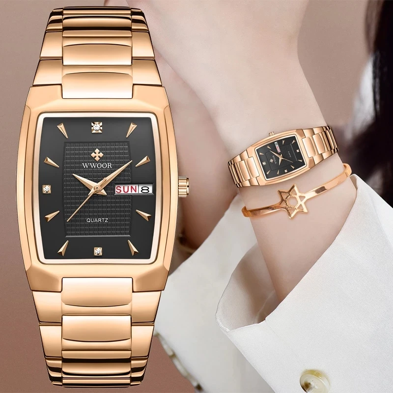 WWOOR Fashion Luxury Woman\'s Bracelet Quartz Watches For Women Casual Waterproof Square Stainless Steel Ladies Wristwatch Gift