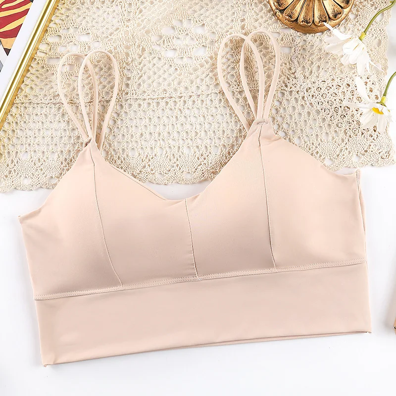 Women Cotton Underwear Tube Tops New Ice Silk Bra Fashion Sports Comfort Tank Up Sexy Solid Color Top Female Sling Bra Lingerie