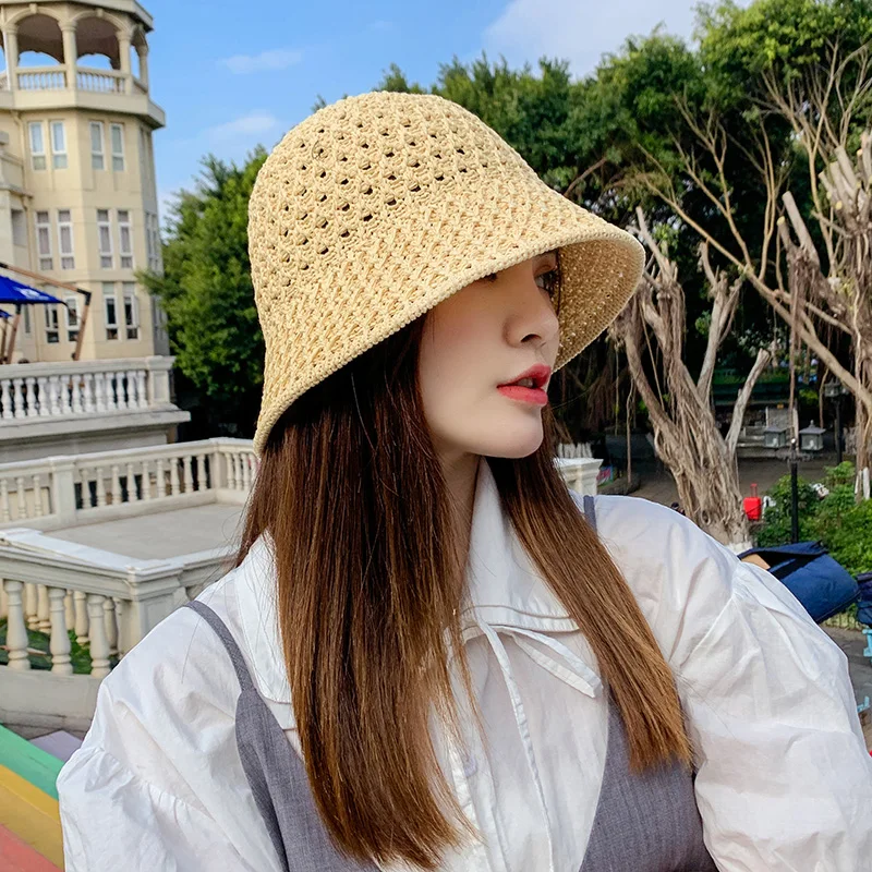 2021 new Womens Straw Hats Chinese Panamas UV Protection Sun Visor Beach Hats Women Visors Foldable Female Women Summer Sun Hat