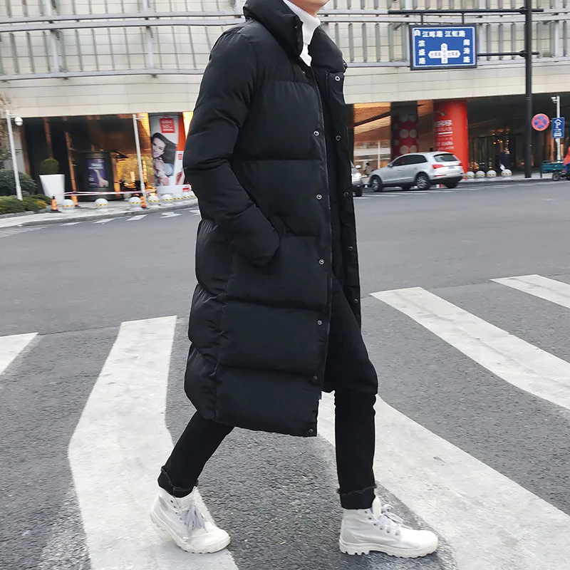 Fashion Mens Long Down Jacket Coat Luxury Brand Winter Solid Black Parkas Men Plus Size 4XL Thick Warm Slim Fit Male Overcoat