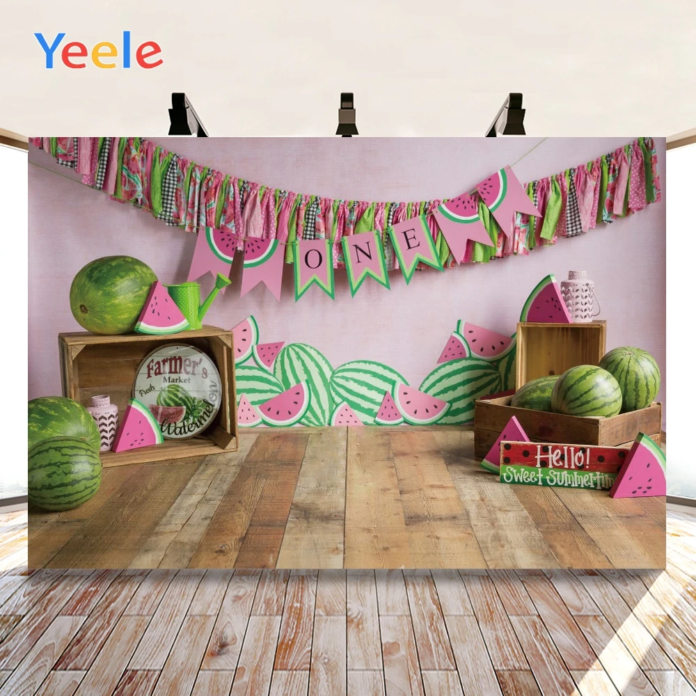 Yeele-Fondo de vinilo con suelo de madera de sandía, feliz cumpleaños, estudio fotográfico de bebé para decoración, tamaño personalizado
