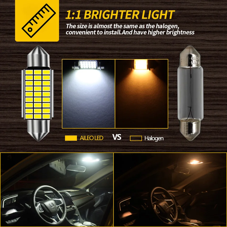 AILEO-Canbus Festoon para carro, lâmpada LED, luz de leitura interior, lâmpada de matrículas, branco, erro livre, C10W, C5W, 31mm, 36mm, 39mm, 42mm,