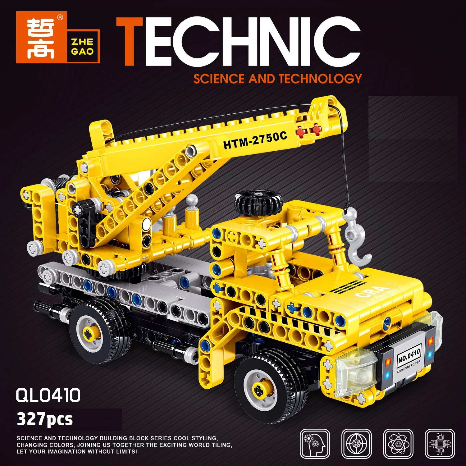 

Zhegao 0410 truck crane boy engineering vehicle model 327PCS small particles children's DIY assembled building blocks toys holid